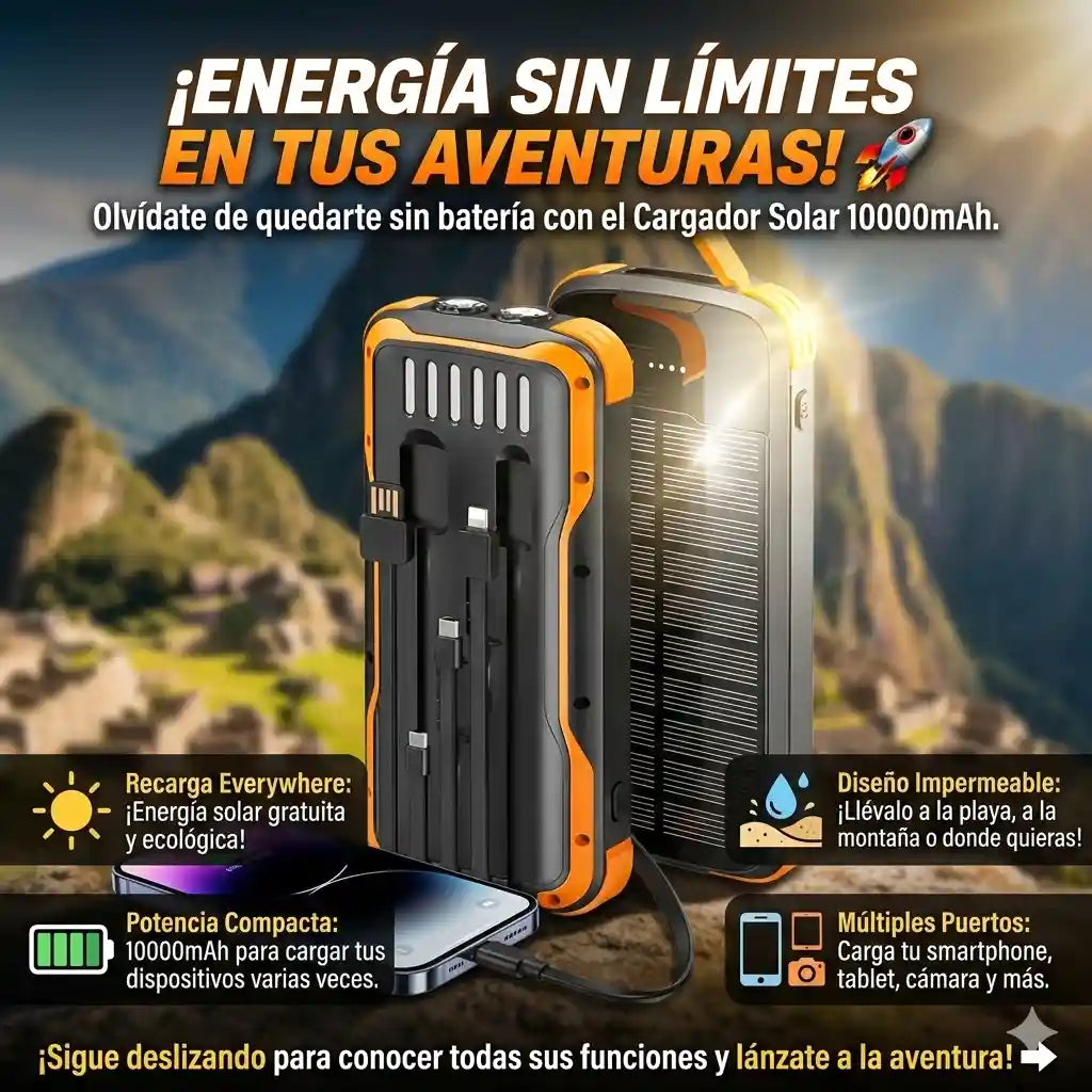 power bank solar 10k Energía infinita en tu mochila